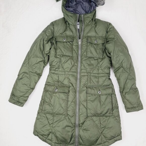 Columbia Women's Green Quilted Hooded Fur Puffer Parka Jacket Size S - Picture 2 of 15